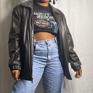 vintage brown leather bomber